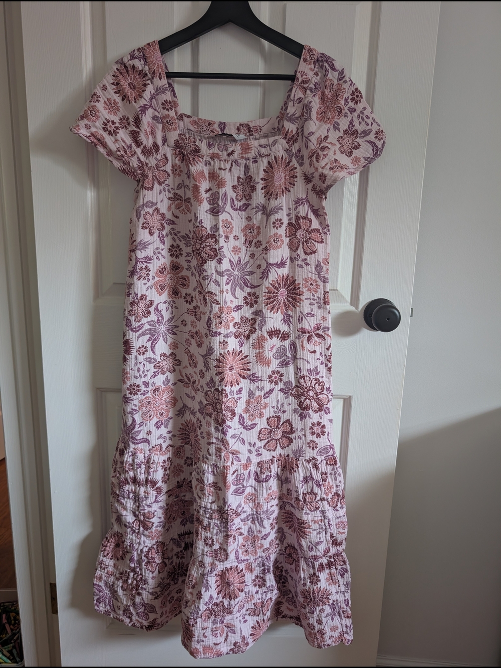 Sonoma Women's Pink Floral Square-Neck Smocked Dress Cotton Medium
